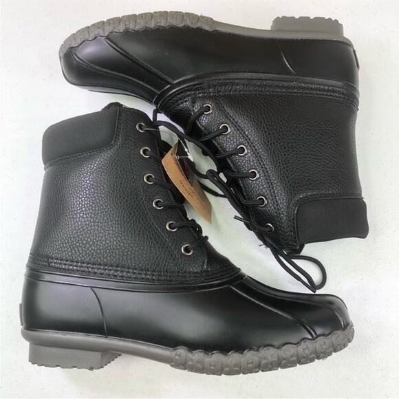 MENS WEATHERPROOF Black Leather Rubber Lace Up Snow Rain Ankle Boot Boots Shoes - Picture 1 of 11